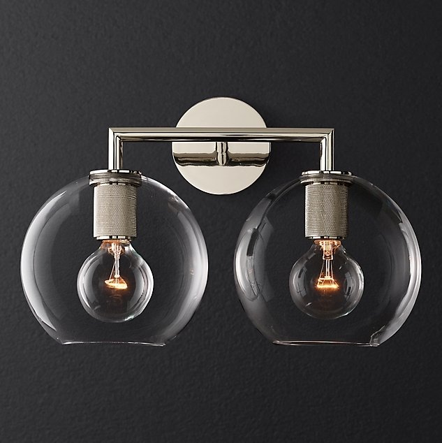 Бра RH Utilitaire Globe Shade Double Sconce Silver Прозрачное Стекло Никель в Казани | Loft Concept 