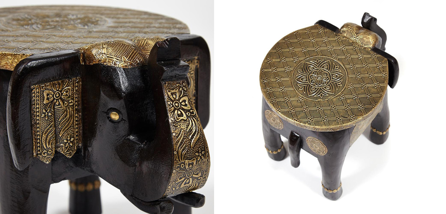 Журнальный стол Antique Indian Brass Mango Wood Elephant Table - фото