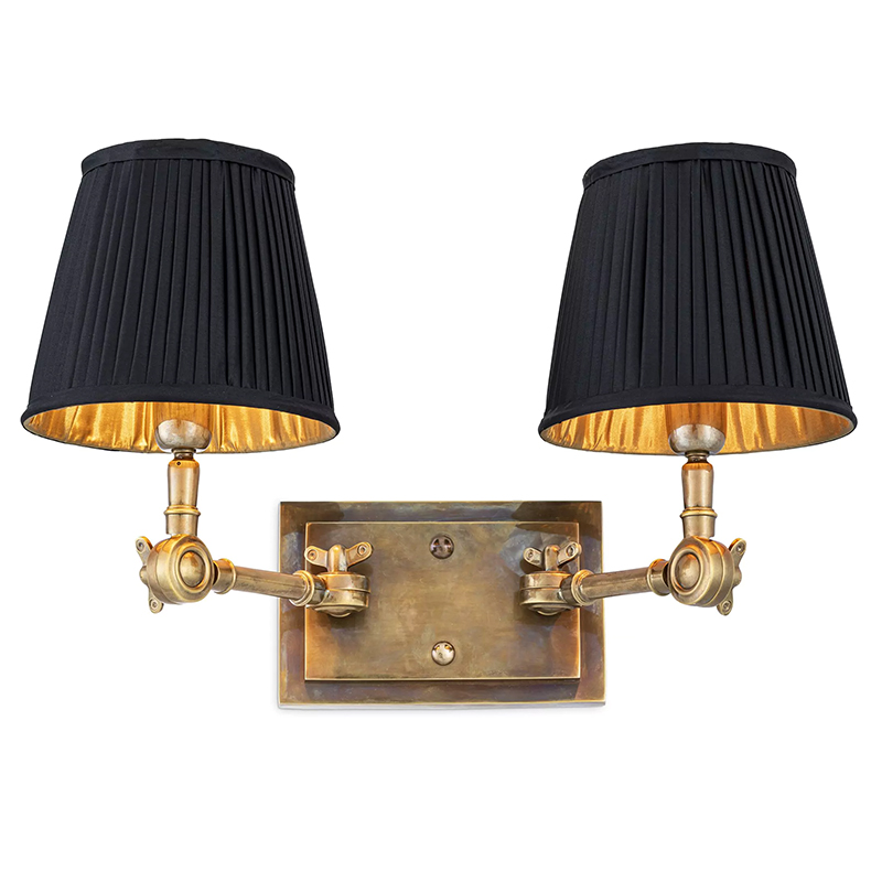 Бра Eichholtz Wall Lamp Wentworth Double Brass Винтажная латунь Черный в Казани | Loft Concept 