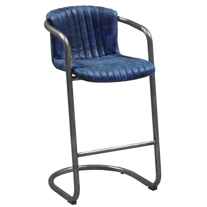 Барный стул Desmond bar stool LEATHER BLUE Синий Серый в Казани | Loft Concept 