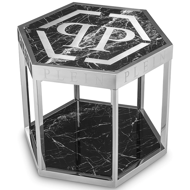 Приставной стол Philipp Plein Side Table Billionaire Chrome Хром Черный Мрамор Nero в Казани | Loft Concept 