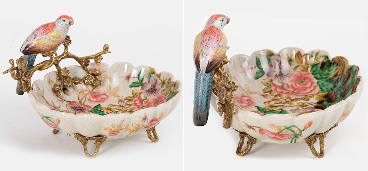 Пепельница фарфоровая с фигуркой попугай на ветке Parrot - фото