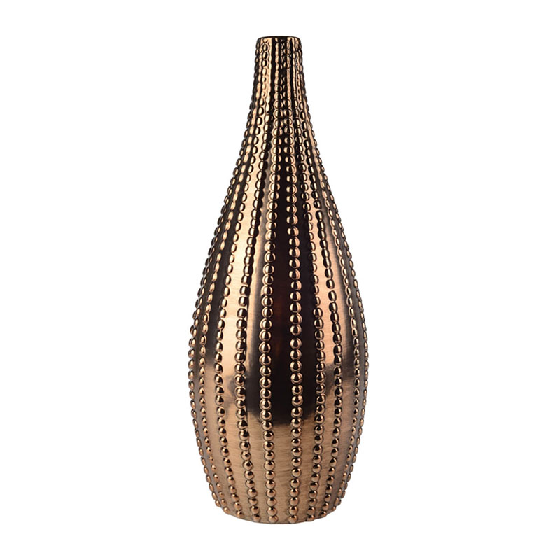 Ваза Ribbed Vase Narrow Throat bronze-gold 38  в Казани | Loft Concept 