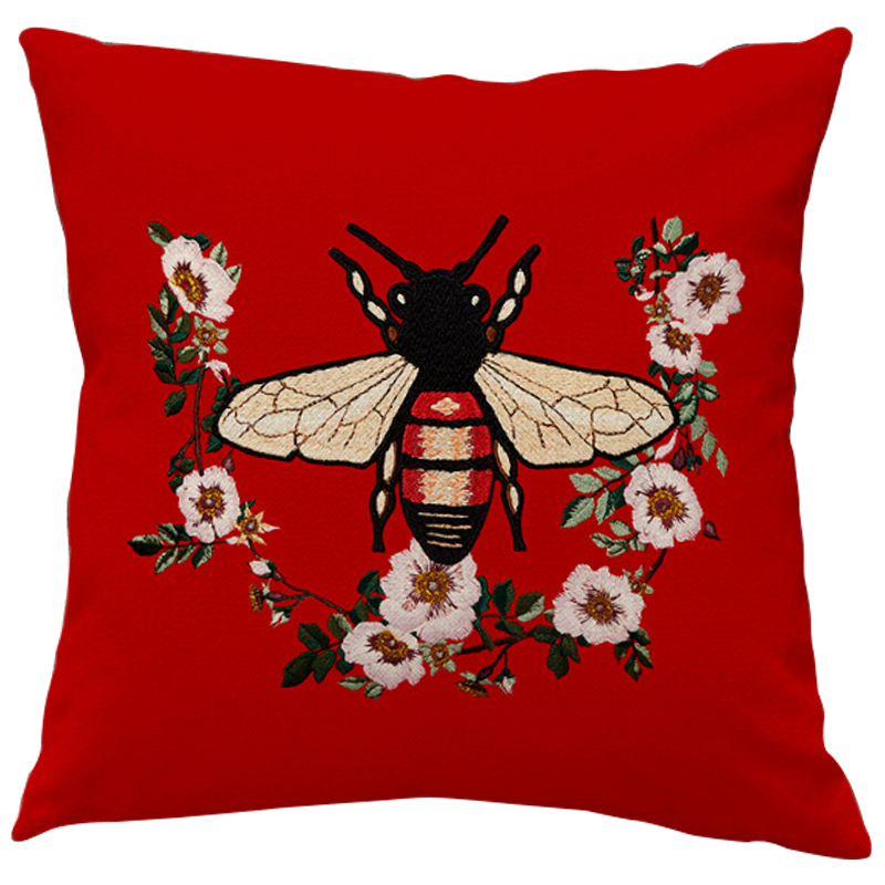 Декоративная подушка Стиль Gucci Bee Red Красный Бежевый Черный в Казани | Loft Concept 