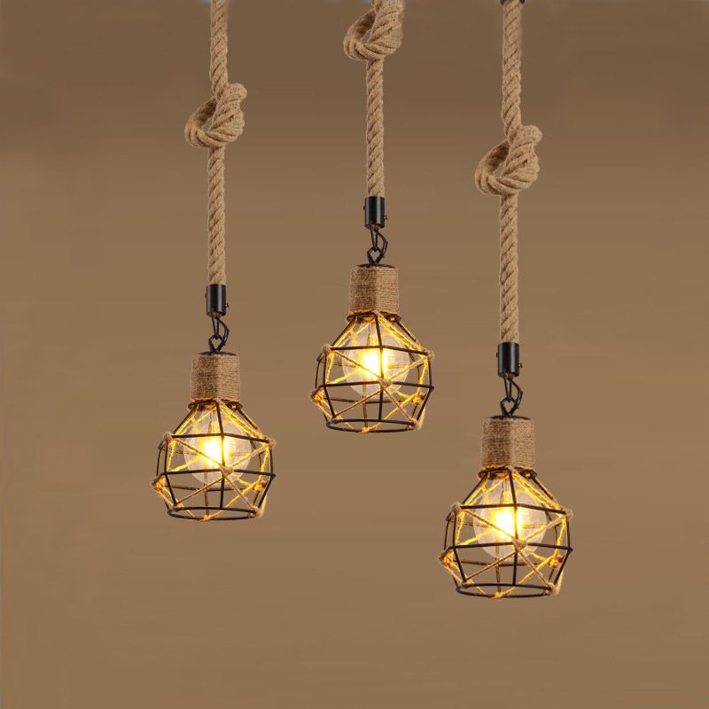 Подвесной светильник LOFT ROPE CHANDELIER CAGE Mono Черный Коричневый в Казани | Loft Concept 