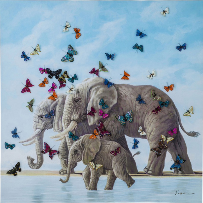 Картина Elephants with Butterflies painting  Мульти в Казани | Loft Concept 