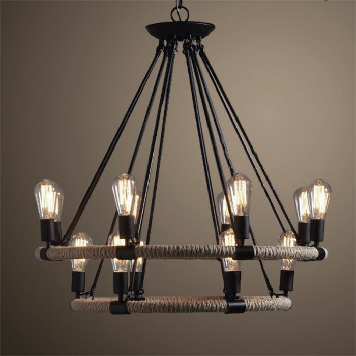 Люстра Round Tube Double Loft Rope Light Черный в Казани | Loft Concept 