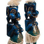 Комплект из 2-х деревянных статуэток Asmat Straw Headdress Statuettes Blue Tattoo варинант исполнения - 3 | Loft Concept в Казани