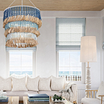 Люстра трехъярусная с декором из круглых деревянных бусин с кисточками Blue Wooden Beads Chandelier варинант исполнения - 3 | Loft Concept в Казани