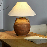 Настольная лампа керамическая коричневая с тканевым абажуром Eastern Tale варинант исполнения - 1 | Loft Concept в Казани