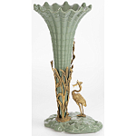 Ваза зеленая фарфоровая с волнистым краем с бронзовой фигуркой журавля Eden Garden  варинант исполнения - 4 | Loft Concept в Казани