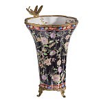 Ваза из фарфора черная с цветочной росписью и бронзовой стрекозой Spring Garden варинант исполнения - 2 | Loft Concept в Казани