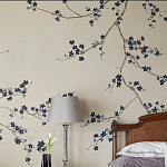 Обои ручная роспись Cherry Tree Original colourway on Stone Ochre dyed silk варинант исполнения - 1 | Loft Concept в Казани