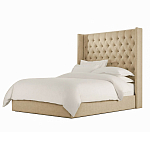 Кровать двуспальная бежевая с основанием из массива дерева с мягким изголовьем Flax Beds варинант исполнения - 1 | Loft Concept в Казани