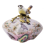 Шкатулка фиолетового цвета с рисунком бабочек и крышкой с фигуркой птицы на ветке Eden Garden варинант исполнения - 1 | Loft Concept в Казани