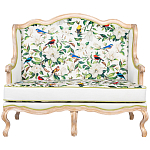 Диван двухместный из натурального бука золотистый с изображением птиц и цветов Blooming Birds варинант исполнения - 1 | Loft Concept в Казани