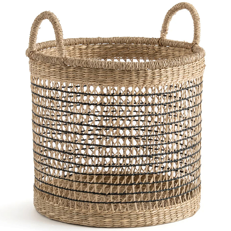 Круглая плетеная корзина Renee Wicker Basket Бежевый Черный Круглая плетеная корзина Renee Wicker Basket Бежевый Черный в Казани | Loft Concept