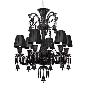 Люстра подвесная с плиссированными абажурами и множеством подвесок черного цвета Диаметр 62 см Lustre Reverie