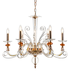 Люстра с 6-ю лампочками и изогнутыми прозрачными элементами из стекла Twisted Glass Candles Chandelier