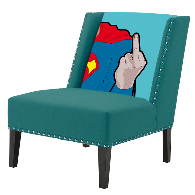 FUN Armchair "Superman fuck off" Turquoise Дизайнерское кресло с цветным принтом Бирюзовый в Казани | Loft Concept 