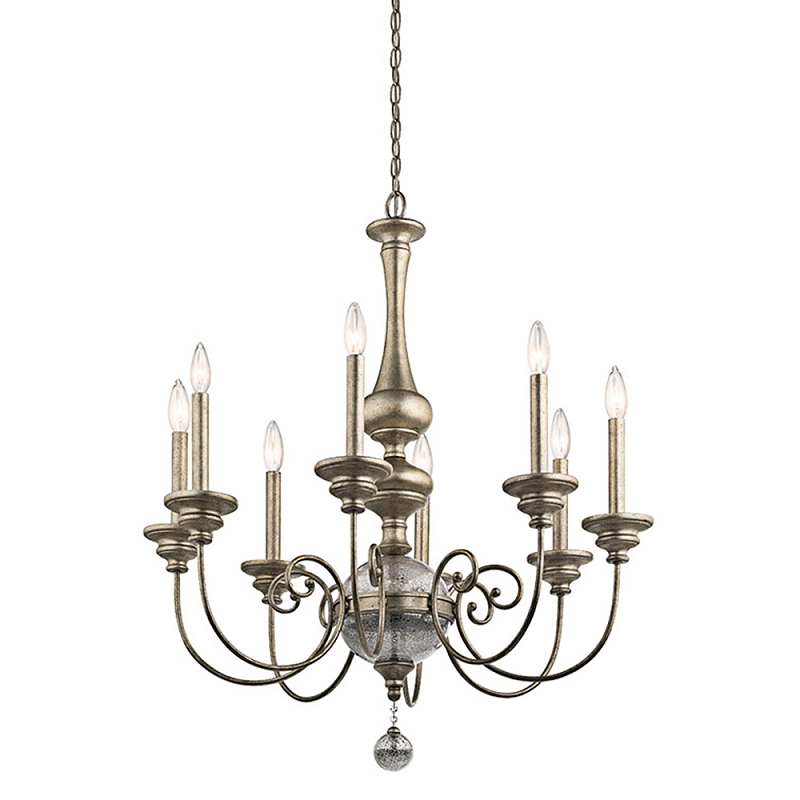 Люстра серебряного цвета с состаренным эффектом и декоративным подвесным шаром Kichler Серебро винтаж в Казани | Loft Concept 