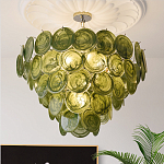 Люстра из зеленых стеклянных дисков с перламутровым эффектом Green Glowing Glaze варинант исполнения - 3 | Loft Concept в Казани