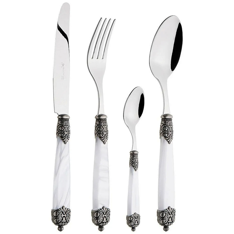 Набор столовых приборов на 6 персон 24 предмета Luxury Cutlery Серебряный Бежевый Черный Белый в Казани | Loft Concept 