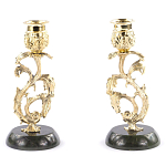 Подсвечники бронзовые на подставке из натурального камня нефрит Stone Candlestick варинант исполнения - 1 | Loft Concept в Казани