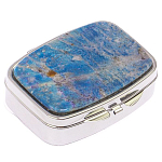 Таблетница карманная прямоугольная на 2 отделения с зеркалом и накладкой из натурального камня Лазурит Silver Stone Pillboxes варинант исполнения - 1 | Loft Concept в Казани