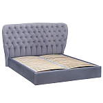 Кровать двуспальная серая с основанием из массива дерева с мягким изголовьем Velour Beds варинант исполнения - 1 | Loft Concept в Казани