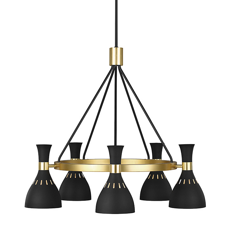 Люстра с 5-ю плафонами в форме песочных часов с узкими перфорированными отверстиями Feiss Черный Белый Латунь в Казани | Loft Concept 