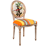 Стул бежевый в разноцветную полоску из натурального бука с изображением птиц и цветов Blooming Yellow Red Birds Colorful Stripes Chair варинант исполнения - 2 | Loft Concept в Казани