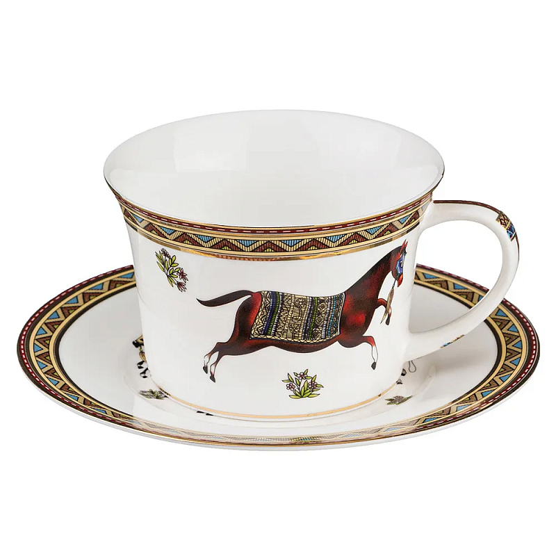 Чайная пара из фарфора с изображением лошади 250 мл Porcelain Horse Set  Белый Мульти в Казани | Loft Concept 