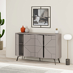 Комод бежево-серый с 4-мя дверцами с геометрическим рисунком на металлических ножках DUNE CONSOLE LIGHT MOCHA варинант исполнения - 2 | Loft Concept в Казани