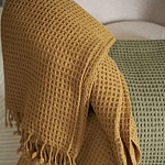 Плед из шерсти цвета охры с бахарамой Waffle Comfort варинант исполнения - 4 | Loft Concept в Казани