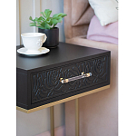 Приставной столик с резным узором на выдвижном ящике Black Table Carved Pattern варинант исполнения - 6 | Loft Concept в Казани