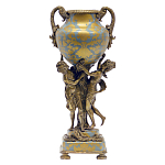 Ваза голубого цвета из фарфора с золотым растительным орнаментом и бронзовыми фигурками женщин Eden Garden porcelain and bronze варинант исполнения - 2 | Loft Concept в Казани