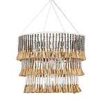 Люстра трехъярусная с декором из круглых деревянных бусин с кисточками Gray Brown Wooden Beads Chandelier варинант исполнения - 2 | Loft Concept в Казани