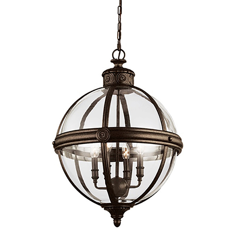 Подвесной светильник бронзового цвета с прозрачным стеклянным плафоном в форме шара в индустриальном стиле на цепи 4 лампы Feiss Бронза Прозрачное Стекло в Казани | Loft Concept 