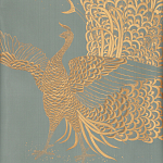 Обои ручная роспись в стиле Арт-деко Whistler Peacocks Golden colourway on Blue Grey dyed silk варинант исполнения - 2 | Loft Concept в Казани