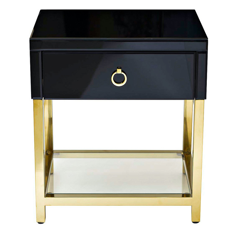 Тумба Black Gold Nightstand Глянцевый черный Глянцевое золото Прозрачный в Казани | Loft Concept 