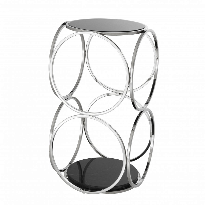 Приставной стол Eichholtz Side Table Alister Нержавеющая сталь Черный Черный Мрамор Nero в Казани | Loft Concept 