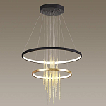 Люстра подвесная с 2-мя круглыми подвесами в черном и золотистом цвете и вертикальными подвесками Ring Horizontal варинант исполнения - 4 | Loft Concept в Казани