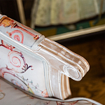 Двухместный диван из массива бука серый с растительным орнаментом Raffael Blue Grey Sofa варинант исполнения - 6 | Loft Concept в Казани