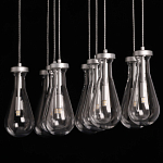 Люстра с 9-ю прозрачными плафонами из стекла в форме капли на прямоугольном потолочном основании цвета хром Lucid Rain  варинант исполнения - 9 | Loft Concept в Казани