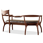 Кушетка с деревянным каркасом и сиденьем из коричневой натуральной кожи Moon Walnut Furniture варинант исполнения - 8 | Loft Concept в Казани