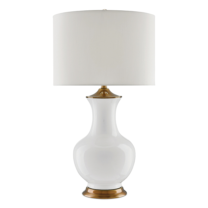 Настольная лампа белого цвета с фарфоровым основанием и латунными акцентами и тканевым абажуром Currey & Company Белый Латунь в Казани | Loft Concept 