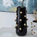 Ваза черная цилиндрическая с глянцевым покрытием и золотыми декоративными элементами Molecule Collection варинант исполнения - 3 | Loft Concept в Казани