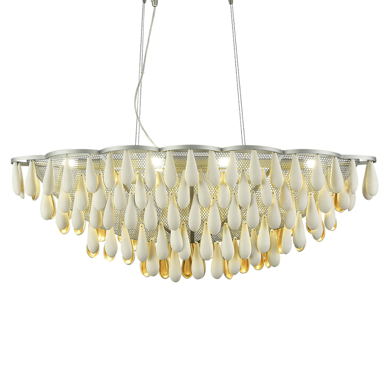 Люстра с подвесками в форме капель на серебристом каркасе Raindrop Белый Золотой Серебряный в Казани | Loft Concept 