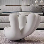 Дизайнерский журнальный стол с круглой прозрачной столешницей на белом фигурном основании Luqak варинант исполнения - 1 | Loft Concept в Казани